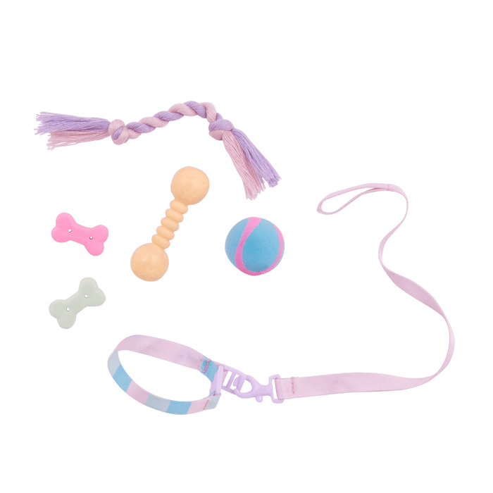 Our Generation 18" Doll Skylar and her Dog Bow with dog toys and treats