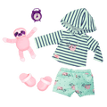 Sloth-themed pajamas with sloth plushie and alarm clock for 18-inch doll