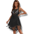 Sleeveless Crochet Fringe Tunic Cover Up - Black / One size / Female - Swimsuit Cover Ups