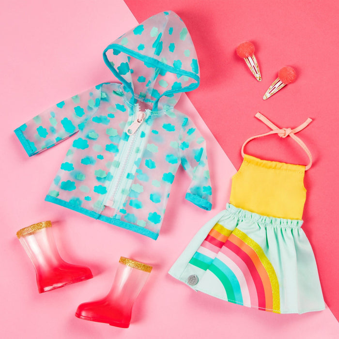 Raincoat, dress and boots for 14-inch doll