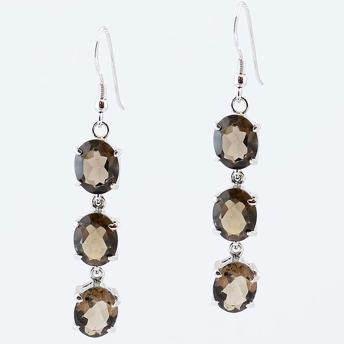 Smoky Quartz Dangle Drop Earrings Sterling Silver - KashmirDesigns