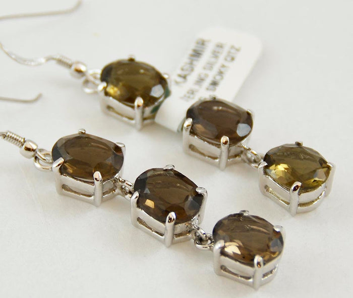 Smoky Quartz Dangle Drop Earrings Sterling Silver - KashmirDesigns