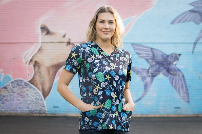 Softies Women's Beach Life Slim Fit Fun Scrub Top BLOT01  Simply Scrubs Australia