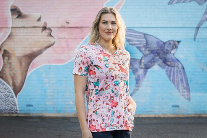 Softies Women's Lazy Lama Slim Fit Fun Scrub Top LMOT01  Simply Scrubs Australia