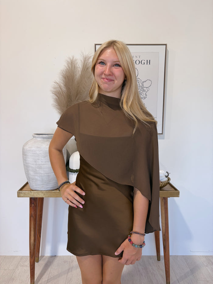 Spaghetti Strap Mini Dress Sheer Cape