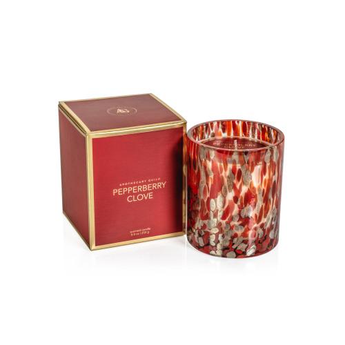 Spangled Glass Scented Candle-Red+Gold 8.8 oz- Peppery Clove