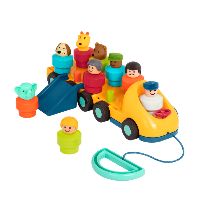 Toy bus with driver and passengers