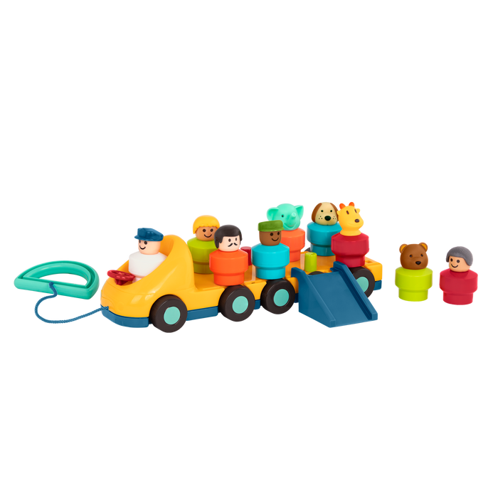 Toy bus with driver and passengers