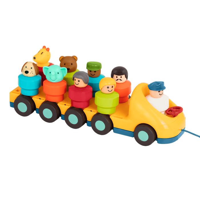 Toy bus with driver and passengers