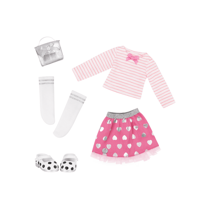Skirt and top with glitter shoes for 14-inch doll