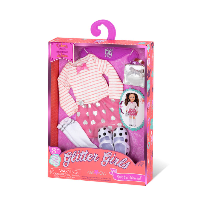 Skirt and top with glitter shoes for 14-inch doll