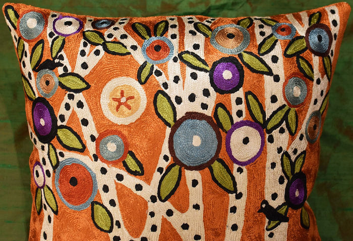 Spring Blooms Karla Gerard Accent Pillow Cover Handembroidered Art Silk 18"x18" - KashmirDesigns