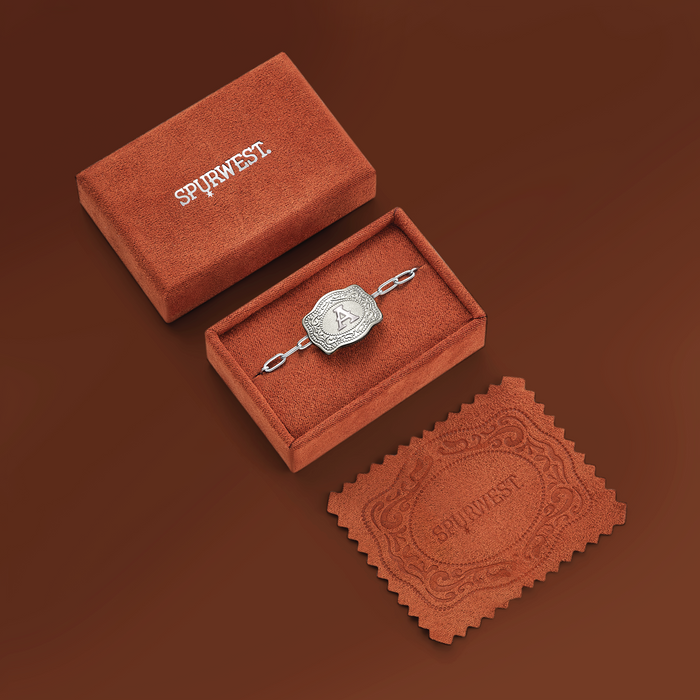 Spurwest Mini Belt Buckle Initial Necklace in Silver