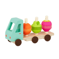 Toy truck with stackable fruits.