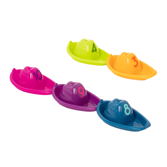 Colorful numbered toy boats