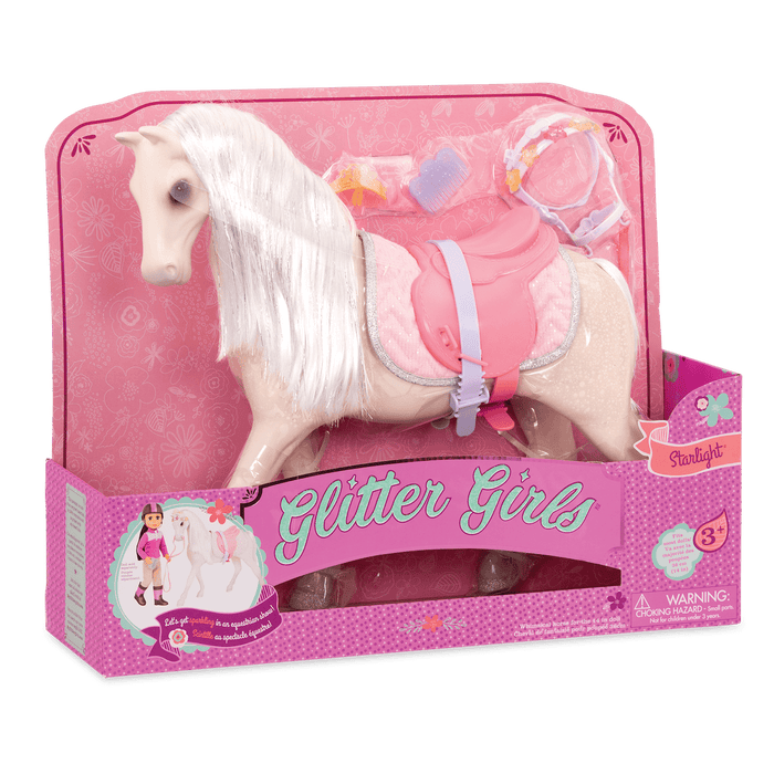 Beige and silver horse with saddle and accessories