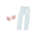 Mint green leggings and gold & green star-patterned shoes