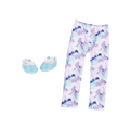Purple & blue leggings and blue glitter ballet flats for 14-inch doll