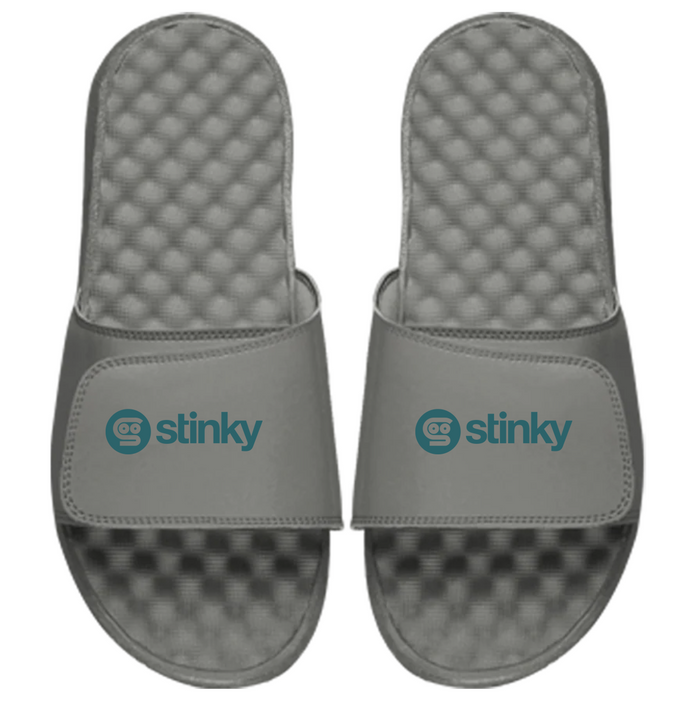 Set of black and gray slides with 'Stinky' and 'Slinkly' branding on a white background