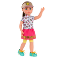 14-inch posable doll with brown hair and blue eyes