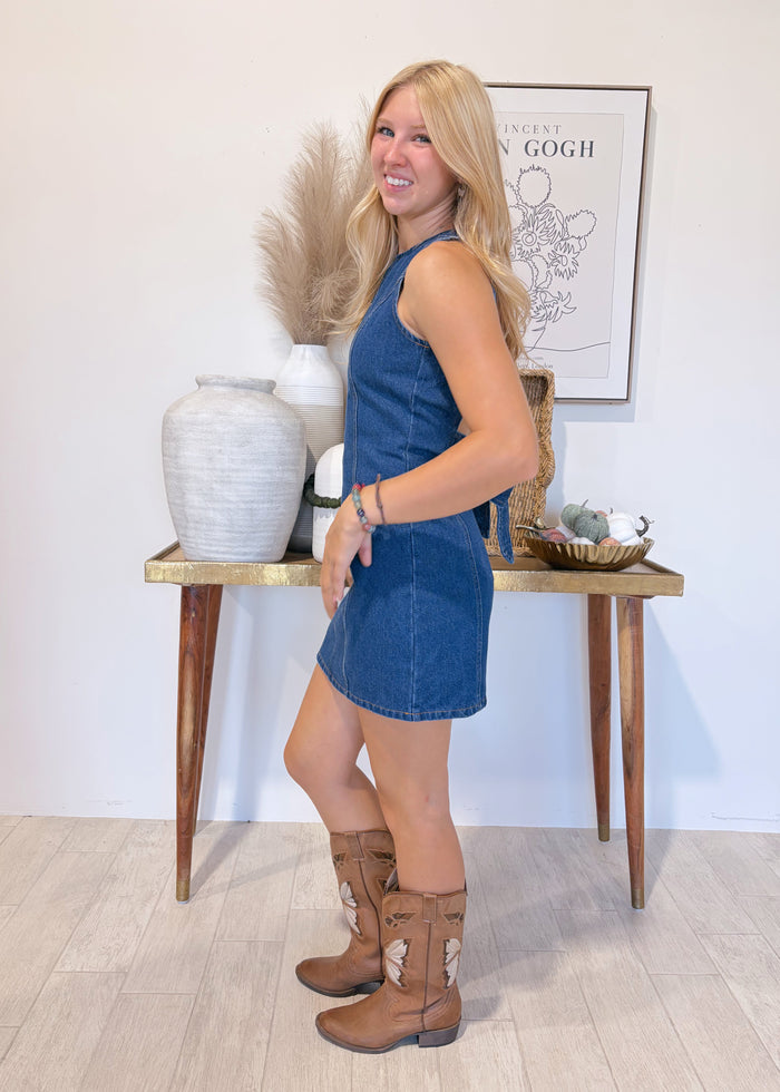 Stuart Denim Open Back Mini Dress
