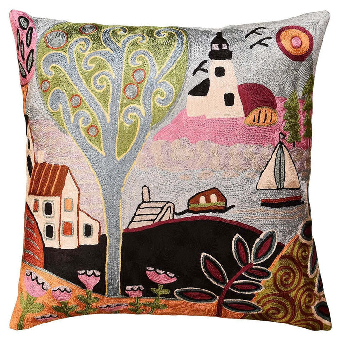 Summer Day Karla Gerard Accent Pillow Cover Handembroidered Art Silk 18"x18" - KashmirDesigns