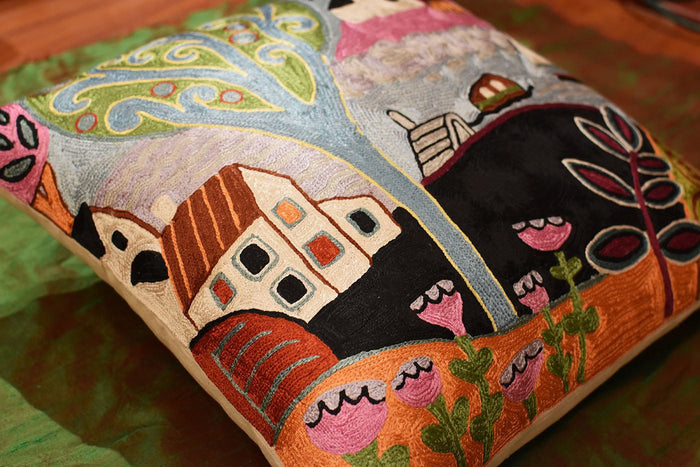 Summer Day Karla Gerard Accent Pillow Cover Handembroidered Art Silk 18"x18" - KashmirDesigns