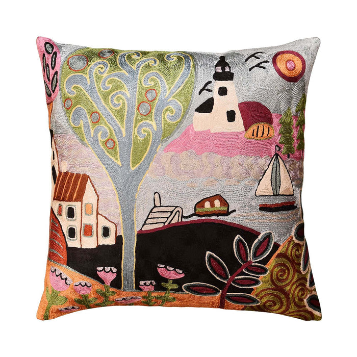 Summer Day Karla Gerard Accent Pillow Cover Handembroidered Art Silk 18"x18" - KashmirDesigns