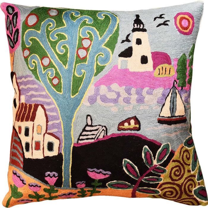 Summer Day  Karla Gerard Decorative Pillow Cover Handembroidered Wool 18"x18" - KashmirDesigns