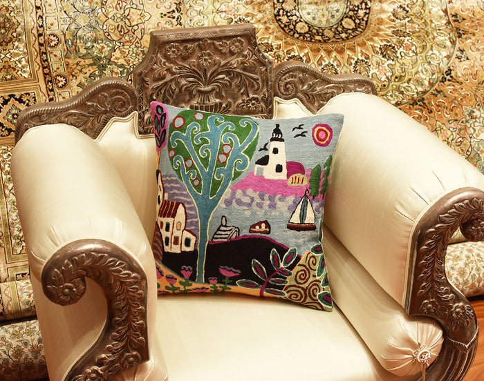Summer Day  Karla Gerard Decorative Pillow Cover Handembroidered Wool 18"x18" - KashmirDesigns