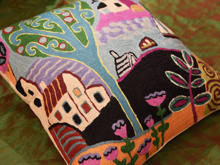 Summer Day  Karla Gerard Decorative Pillow Cover Handembroidered Wool 18"x18" - KashmirDesigns