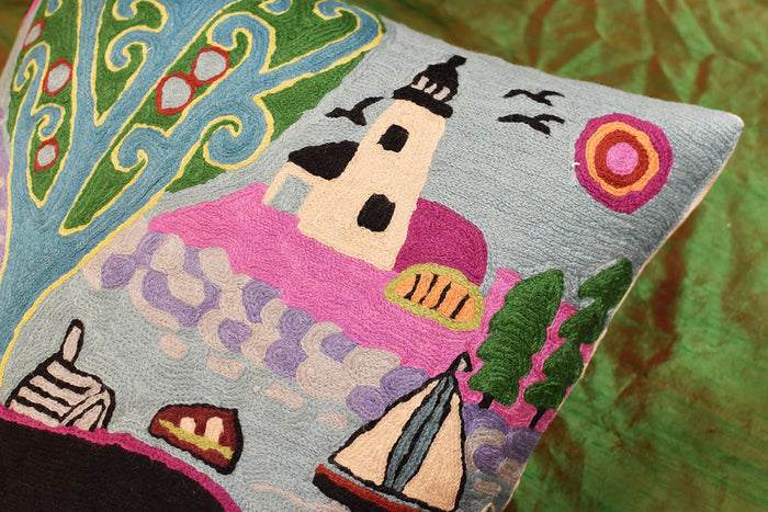 Summer Day  Karla Gerard Decorative Pillow Cover Handembroidered Wool 18"x18" - KashmirDesigns