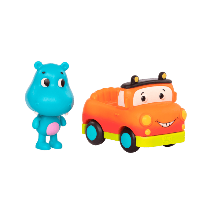 Light-up toy hippo in pickup truck