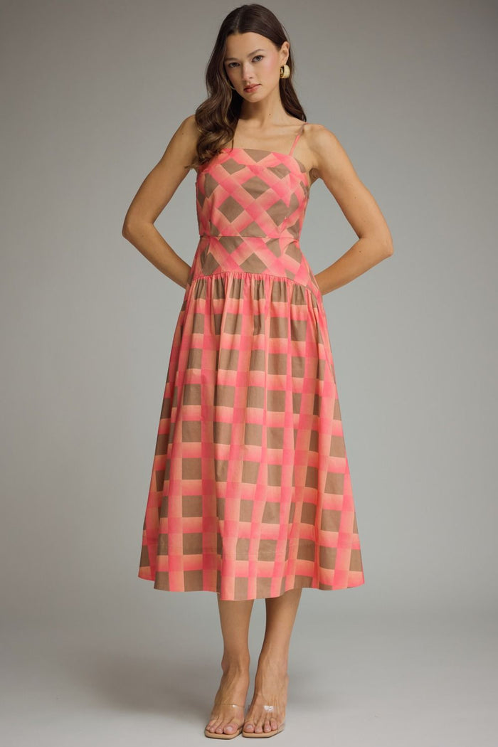 Sunrise Plaid Spagetti Strap Midi Dress
