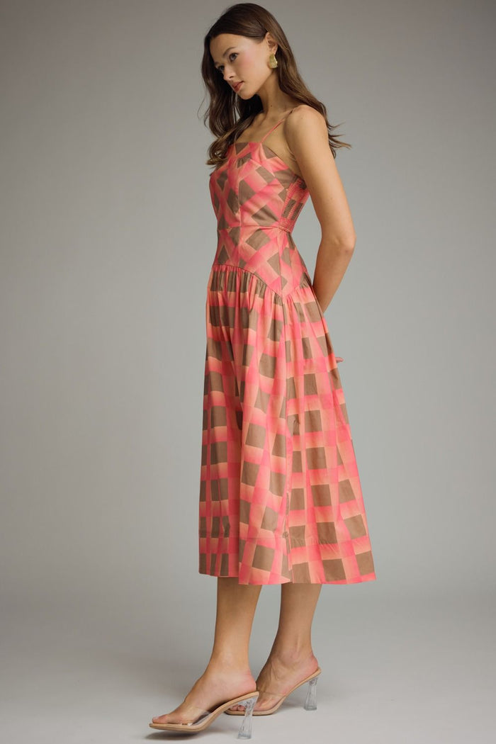 Sunrise Plaid Spagetti Strap Midi Dress