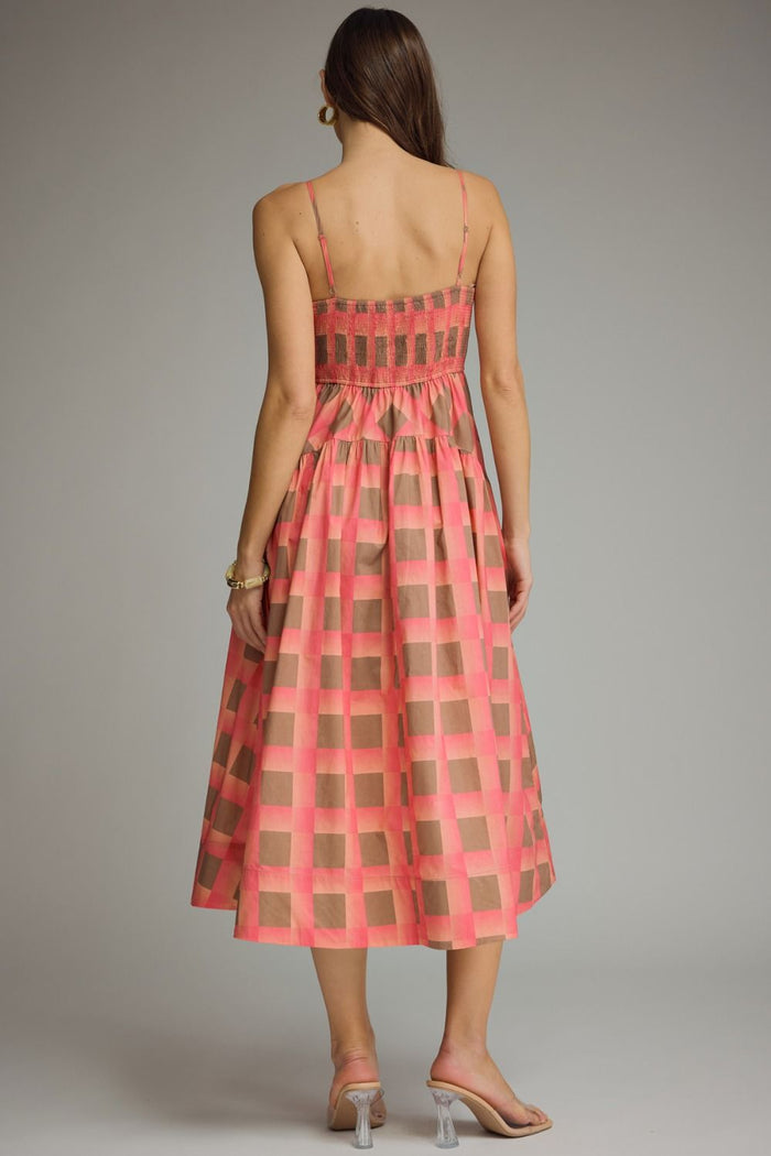 Sunrise Plaid Spagetti Strap Midi Dress