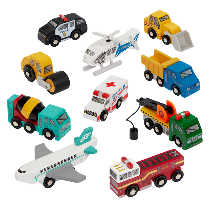 10 wooden vehicles including emergency construction travel