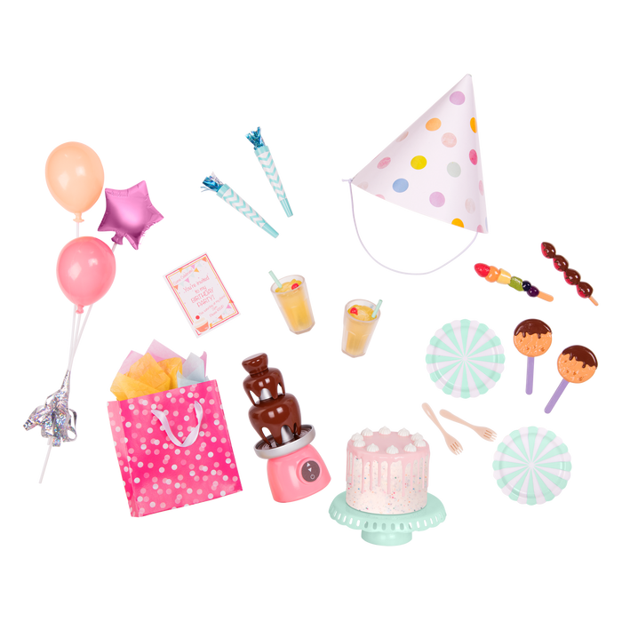 18-inch doll with birthday party playset