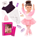 18-inch doll with brown hair, green eyes, ballerina accessories and storybook