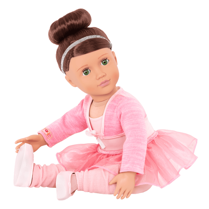 18-inch doll with brown hair, green eyes, ballerina accessories and storybook