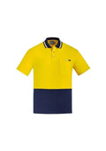 SYZMIK mens hi vis cotton s/s polo zh435 Work Wear Syzmik Yellow/Navy XXS