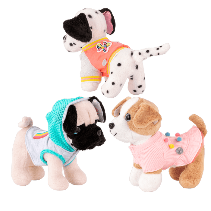 Set of three dog plushie outfits