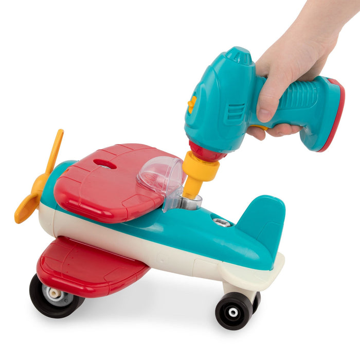 The Take Apart Airplane from Battat with the included toy drill and drill bits.