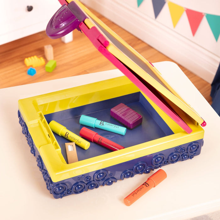 Tabletop easel with markers and chalk