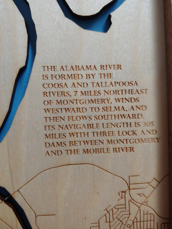 The Alabama River - Wood Laser Cut Map