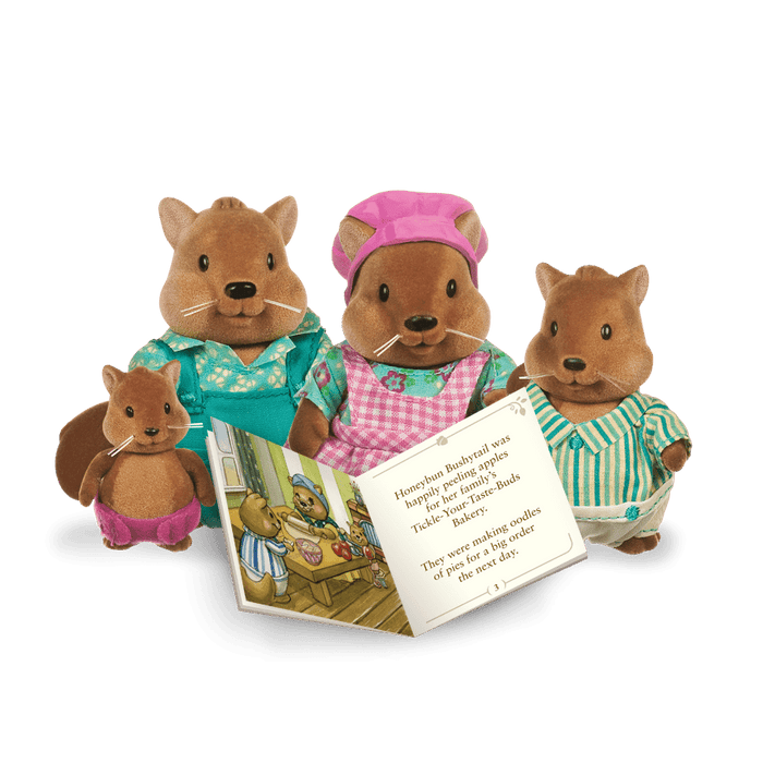 Miniature squirrel figurine set with storybook