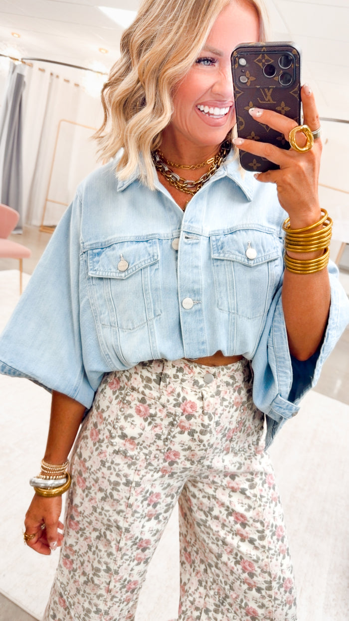 The Denim Drift Poncho Jacket-Light Denim