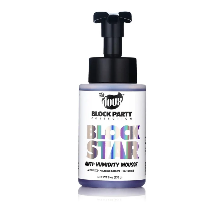 Block Star anti-humidity mousse bottle with black cap on a white background