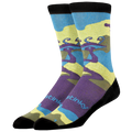 Colorful socks with abstract design and 'Stinky' branding on a white background