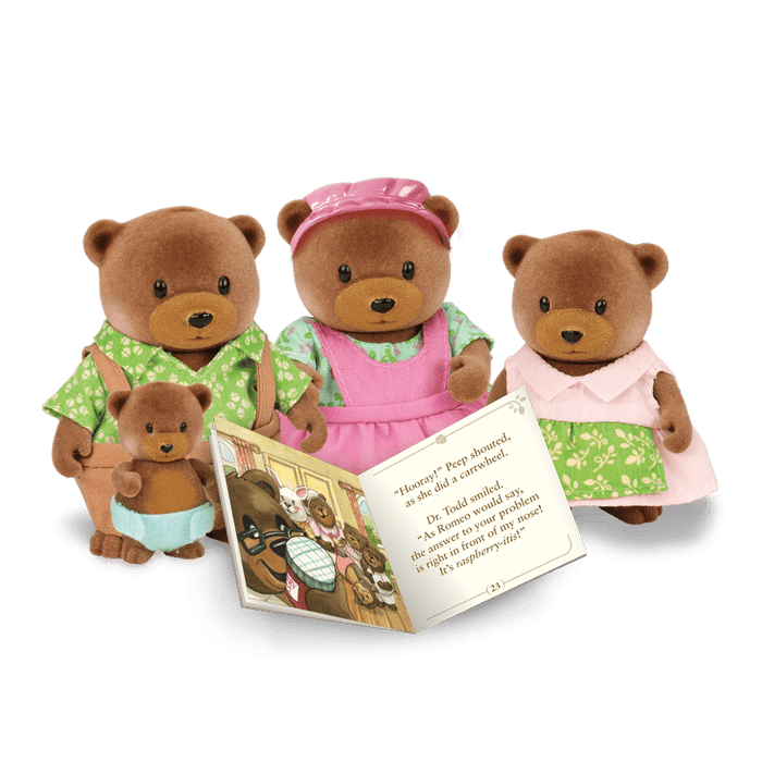 Miniature bear figurine set with storybook